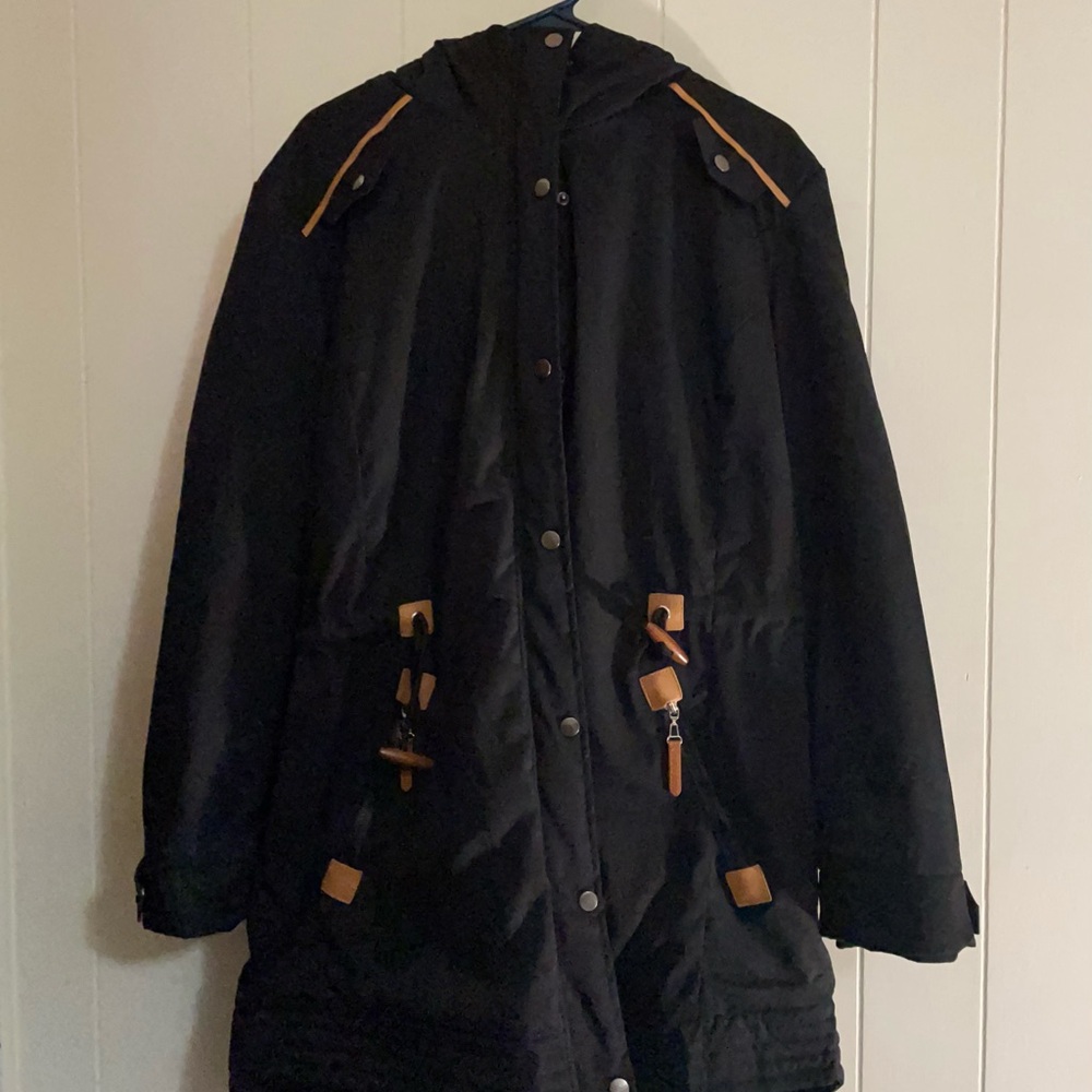 Black Hooded Jacket with Tan Accents - Picture 2 of 8